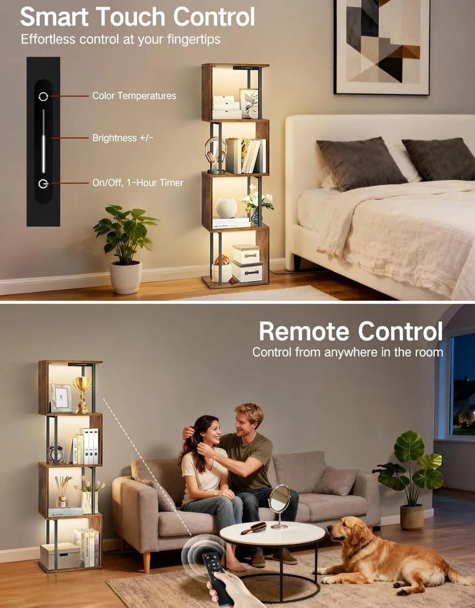 5 Tier S-Shaped Geometric Bookshelf with LED - Image 4