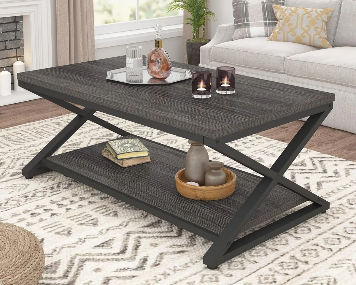 Gray Storage Coffee Table Modern Center for - Image 1