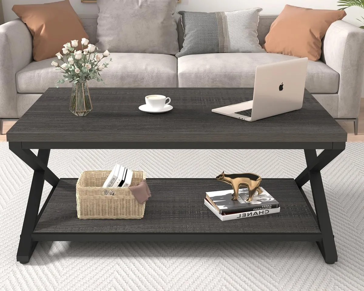 Gray Storage Coffee Table Modern Center for - Image 4
