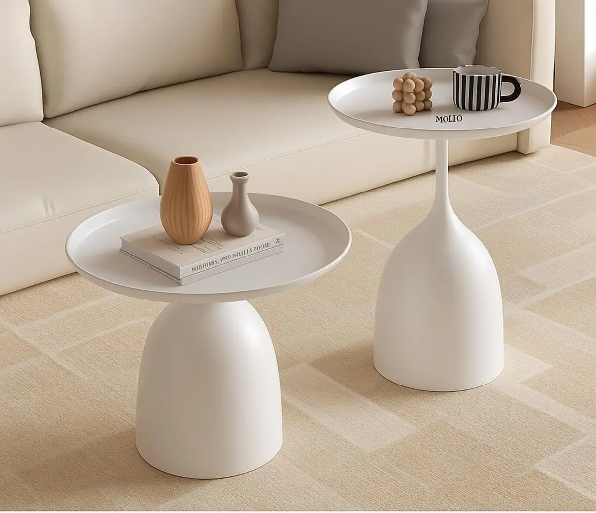 White Side Tables Set of 2 – Modern Round Accent - Image 1