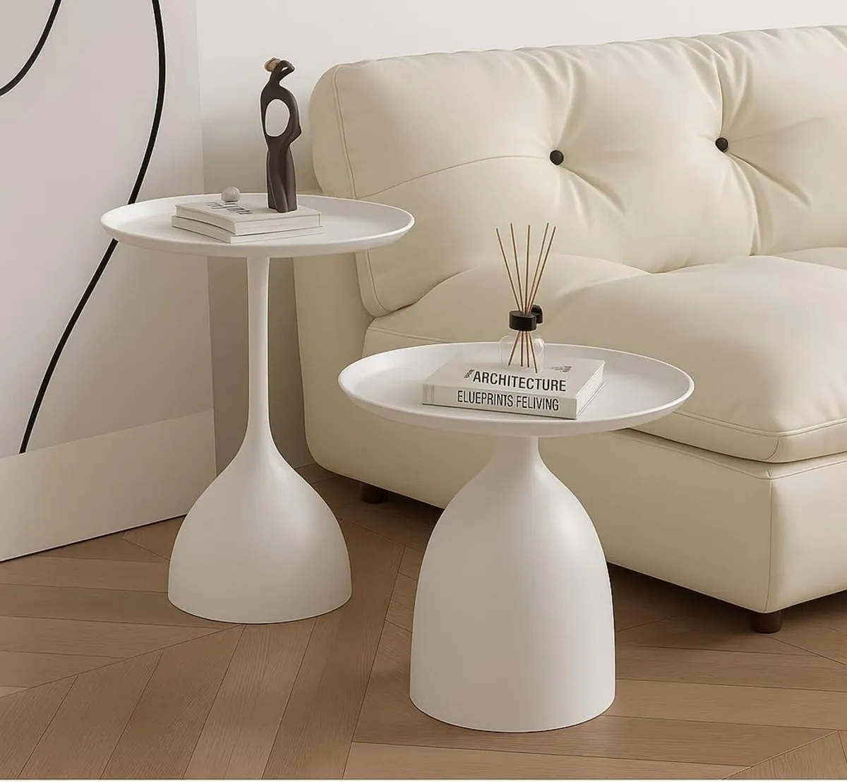 White Side Tables Set of 2 – Modern Round Accent - Image 3