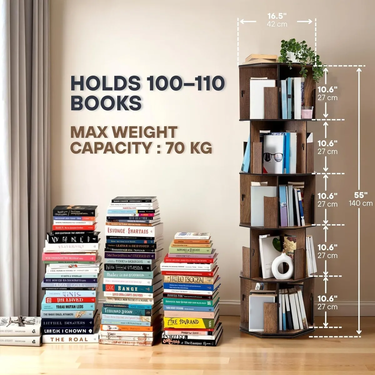 Rotating Corner Bookshelf 5-Tier Space-Saving - Image 2