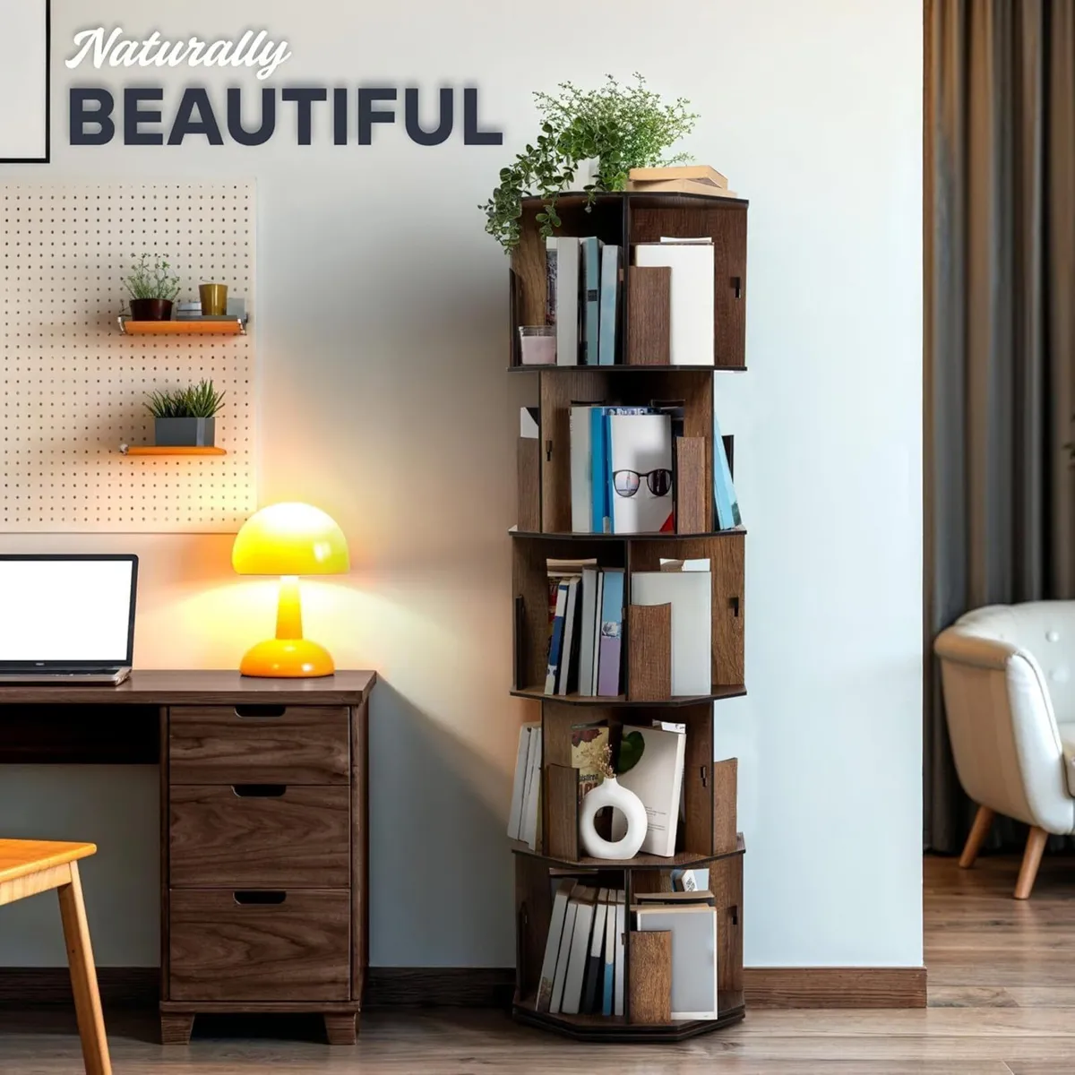 Rotating Corner Bookshelf 5-Tier Space-Saving - Image 3