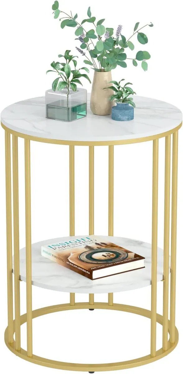 Marble Top Side Table Gold: Small Circle End - Image 1