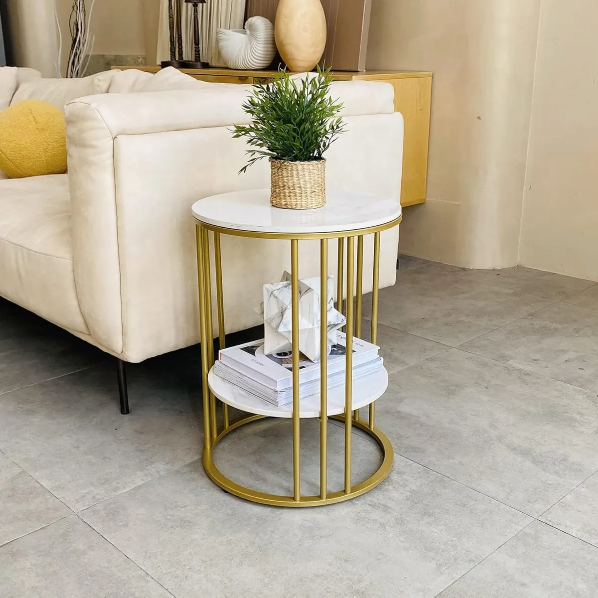 Marble Top Side Table Gold: Small Circle End - Image 2