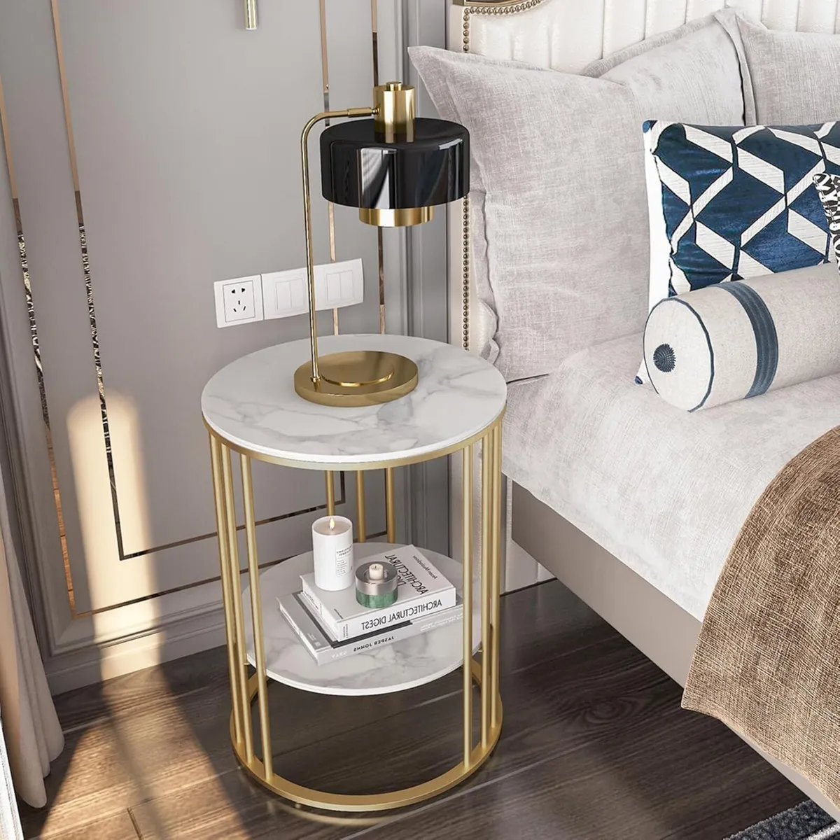 Marble Top Side Table Gold: Small Circle End - Image 4