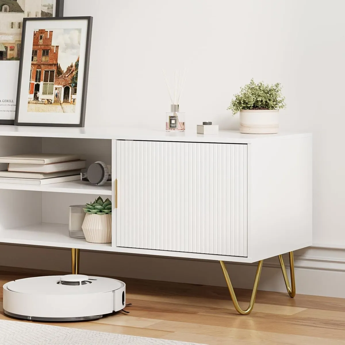 White Wood TV Stand for up to 65 Inch 137cm Unit - Image 3