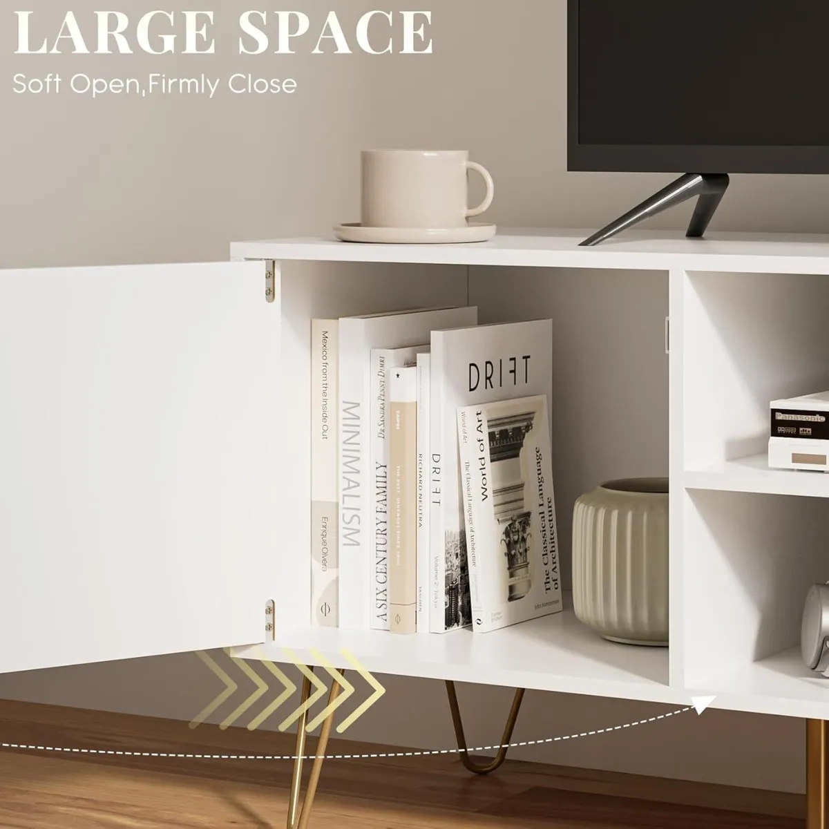 White Wood TV Stand for up to 65 Inch 137cm Unit - Image 4