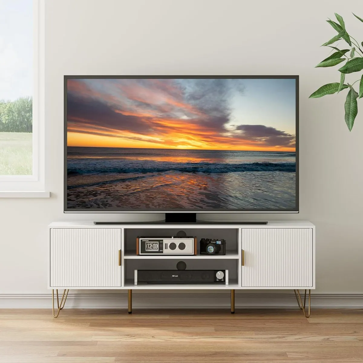 White Wood TV Stand for up to 65 Inch 137cm Unit - Image 1