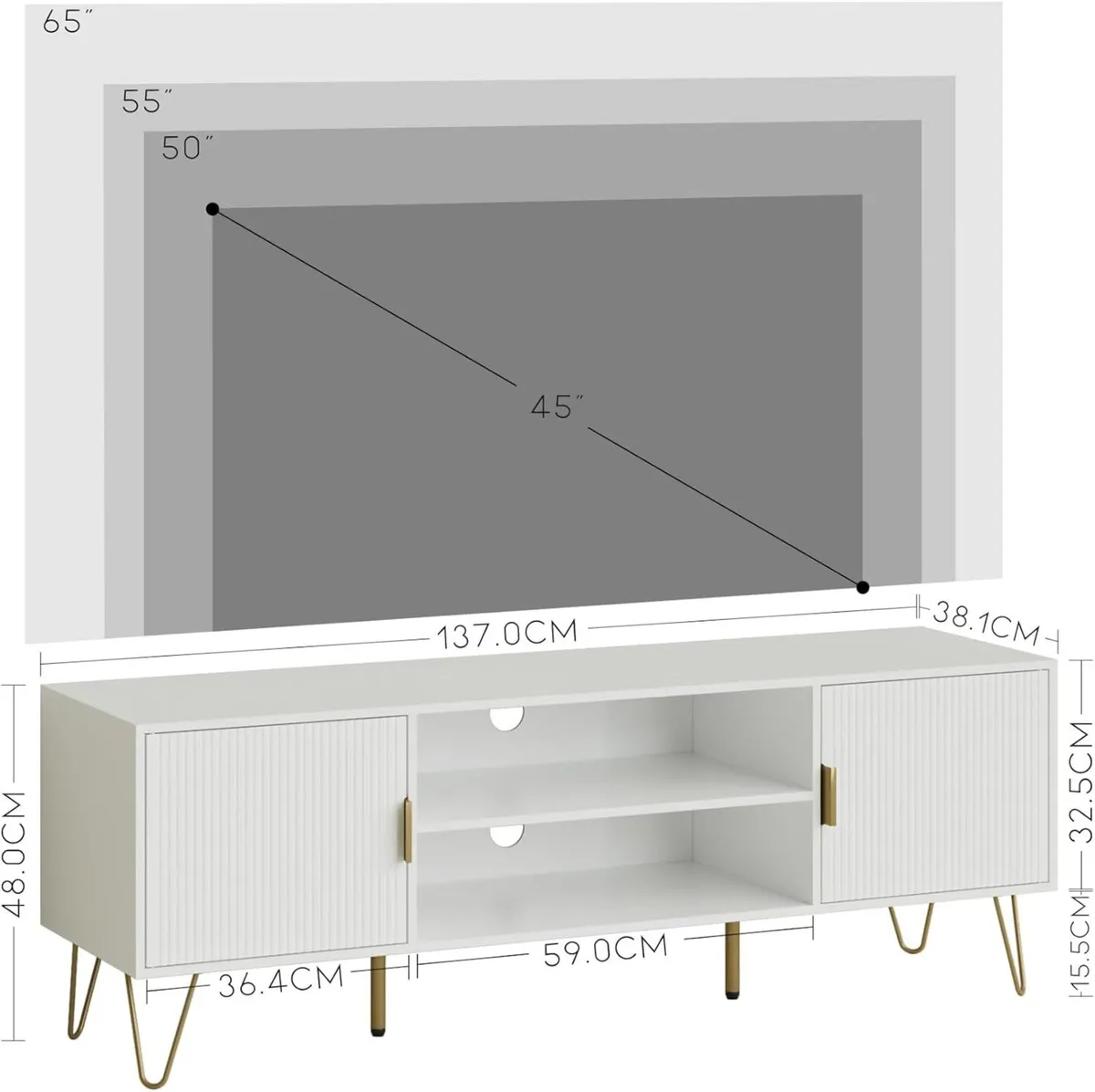 White Wood TV Stand for up to 65 Inch 137cm Unit - Image 2