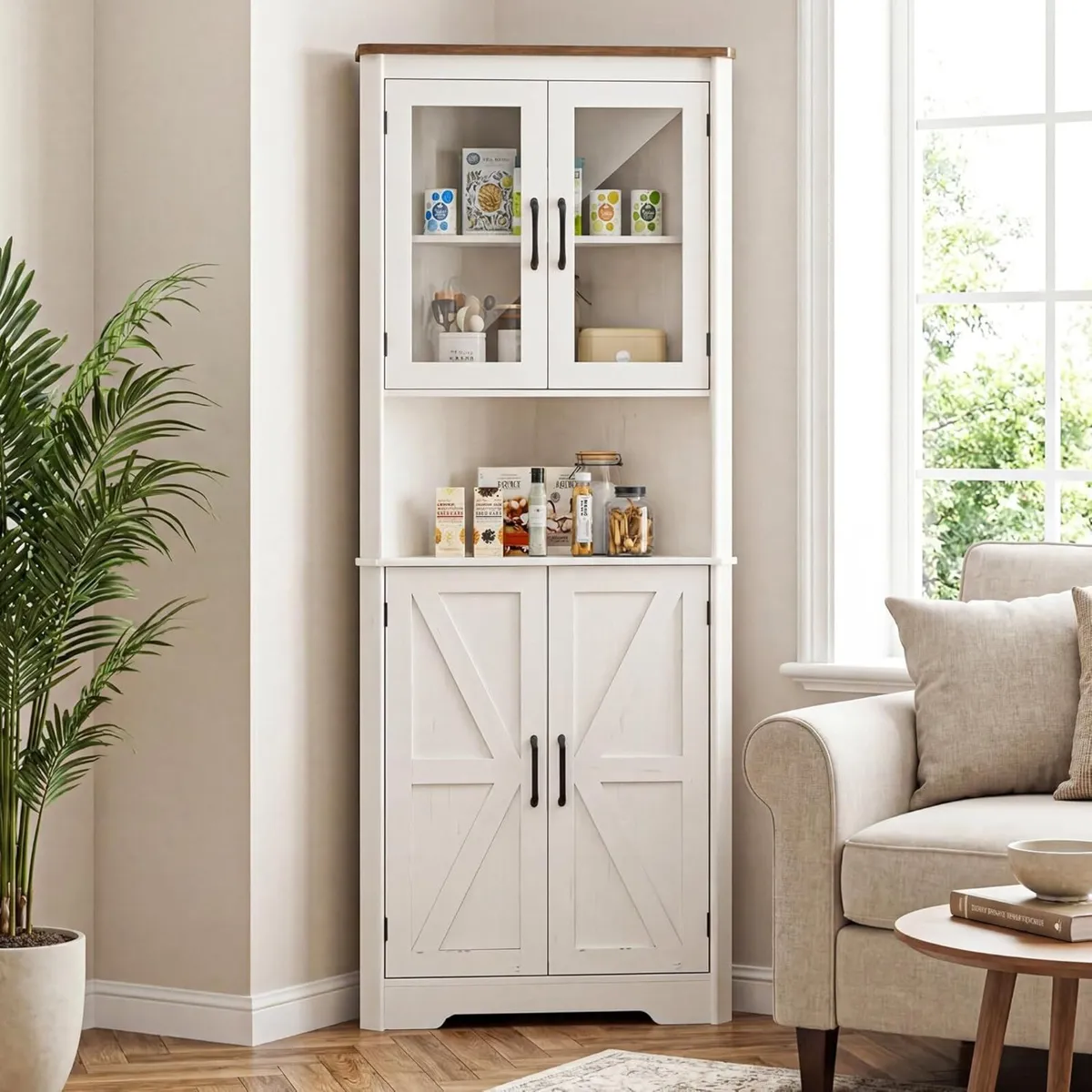 Tall Corner Storage Cabinet with Barn Doors - Image 1