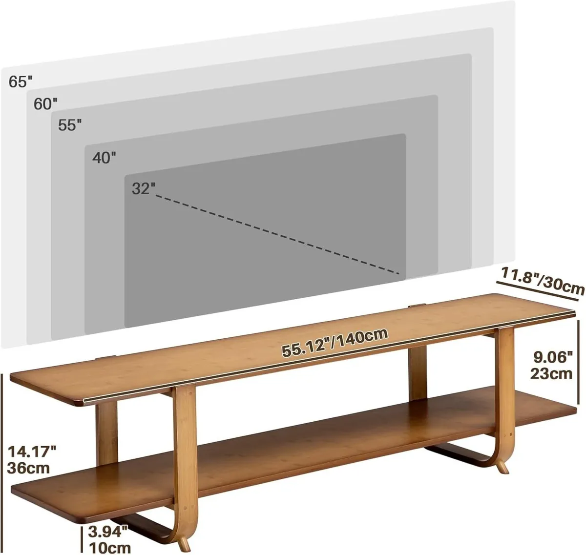 TV Table Bench 140cm Small Low Cabinet 2-Tier - Image 3