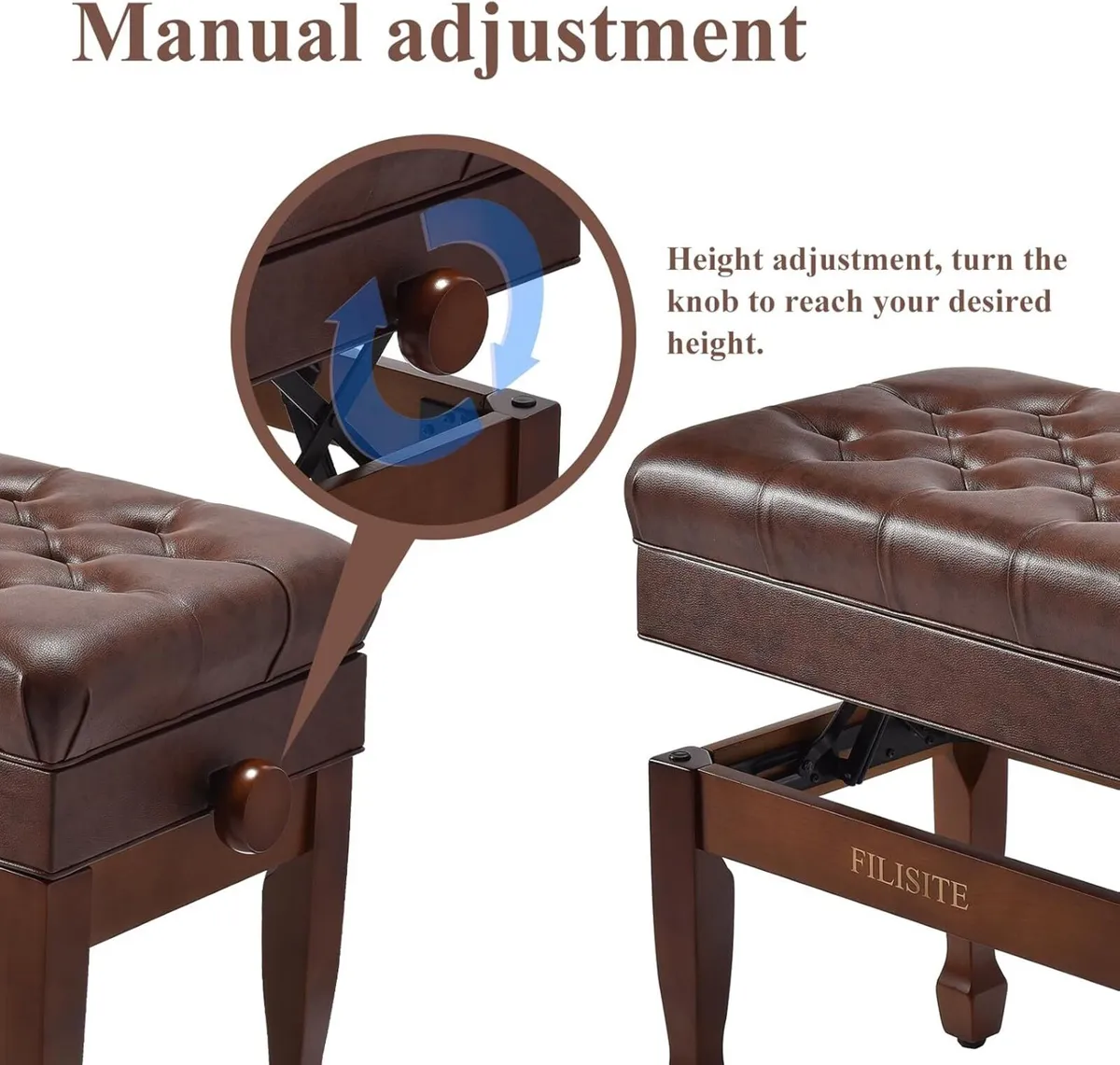 Adjustable Duet Piano Bench with Storage Heavy - Image 4