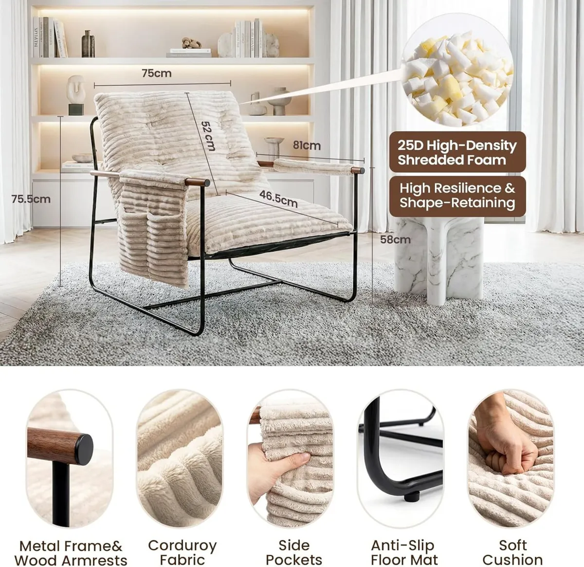 Comfy Accent Chair Modern Living Room Cozy Lounge - Image 2