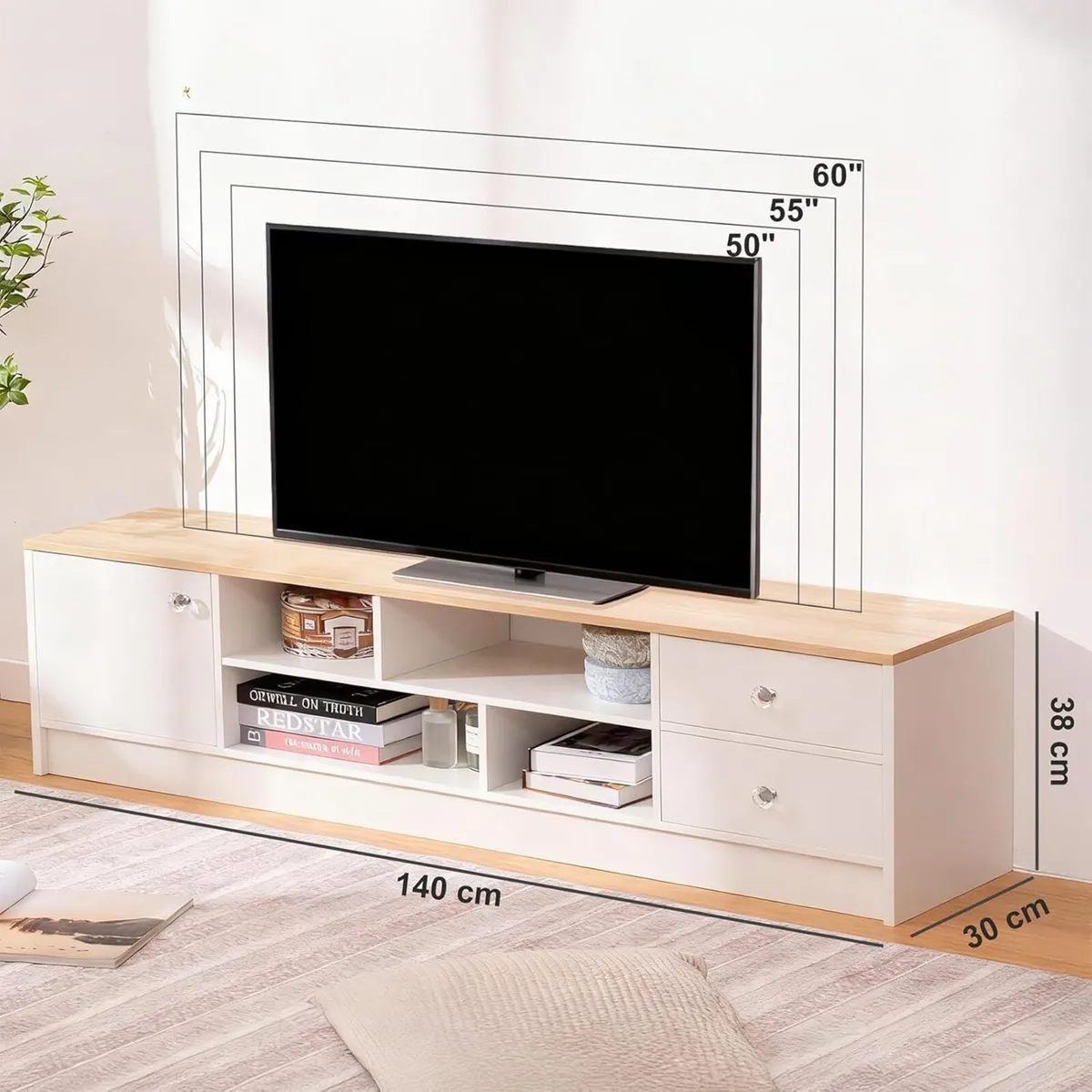 TV Cabinet 140cm 2 Drawers and 1 Door for TVs up - Image 2