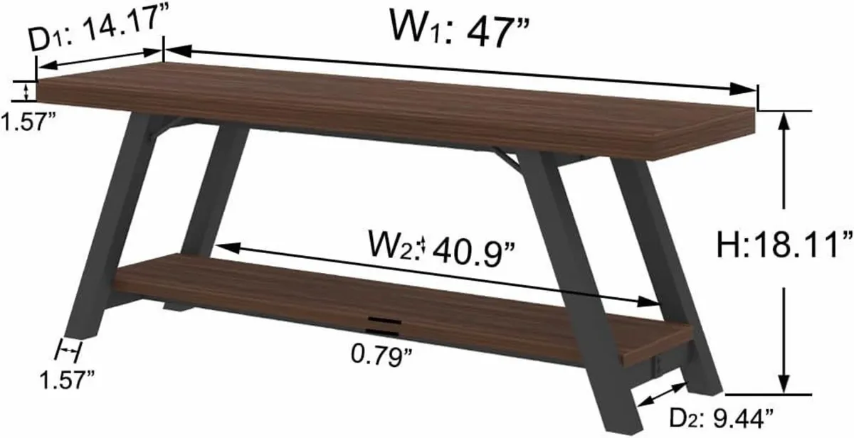 Entryway Bench with Storage Industrial Wood Metal - Image 2