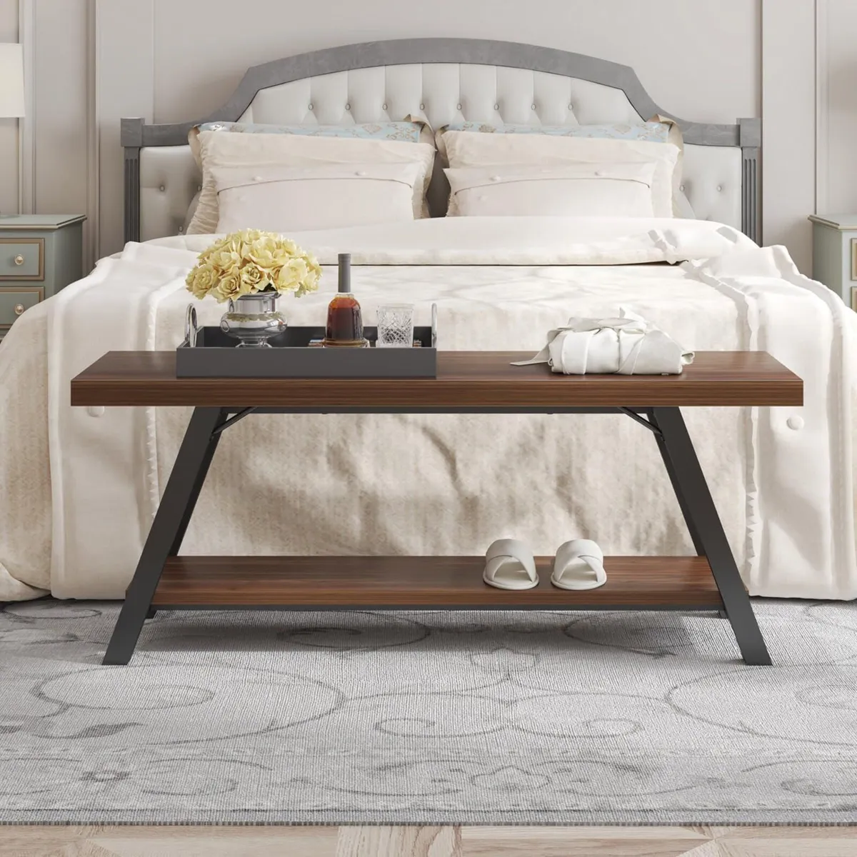 Entryway Bench with Storage Industrial Wood Metal - Image 3