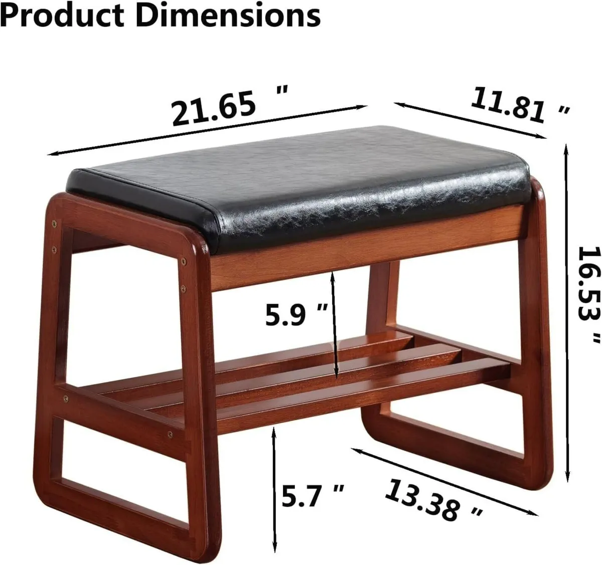 Solid Wood Shoe Bench 2-Tier Wooden Storage - Image 2