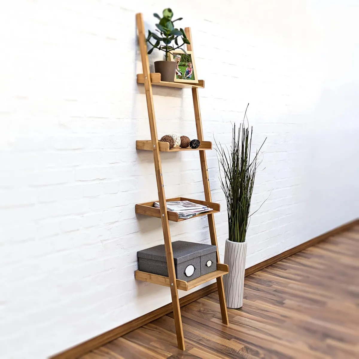 Wooden Shelf Bamboo Bookcase 4 Shelves 176 x 44 - Image 2