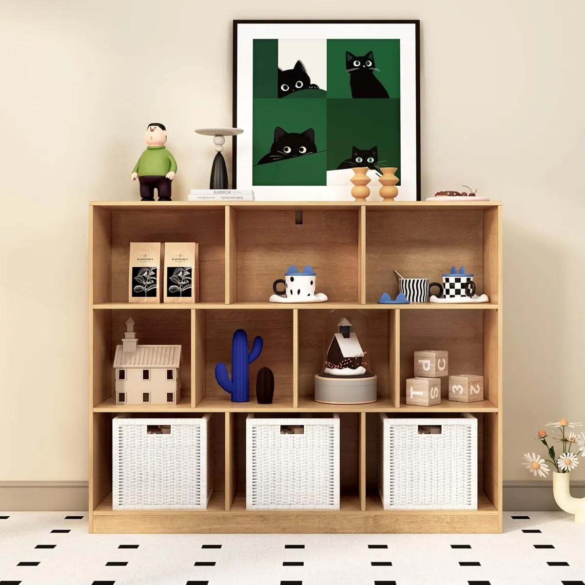 Bookcase 10 Cube Wooden Bookshelf with Base - Image 1