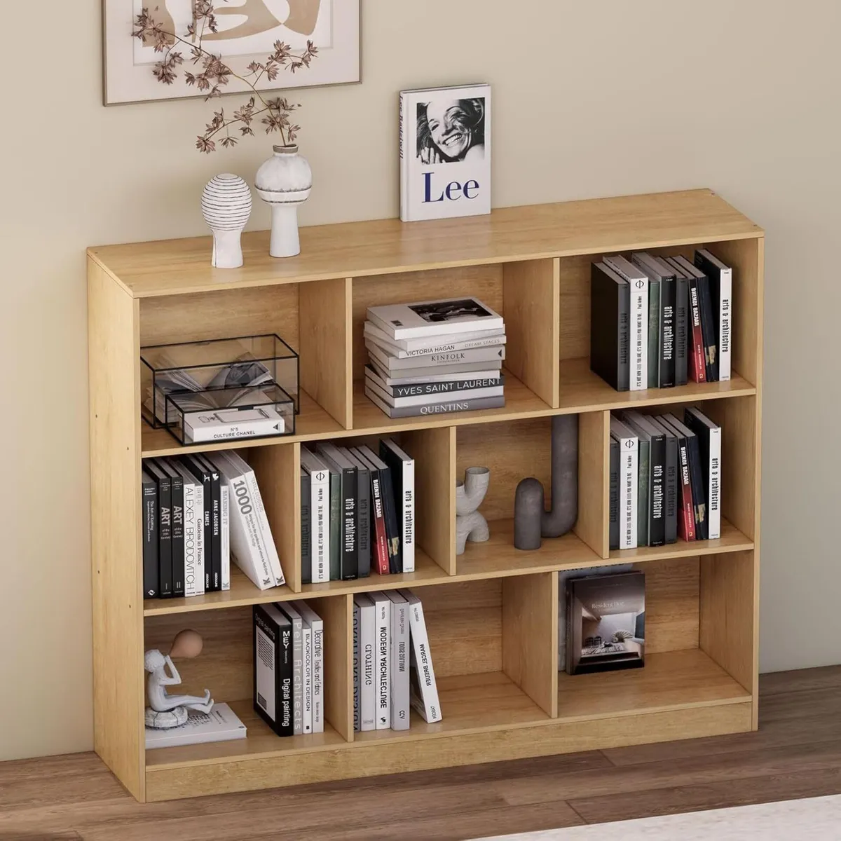 Bookcase 10 Cube Wooden Bookshelf with Base - Image 3