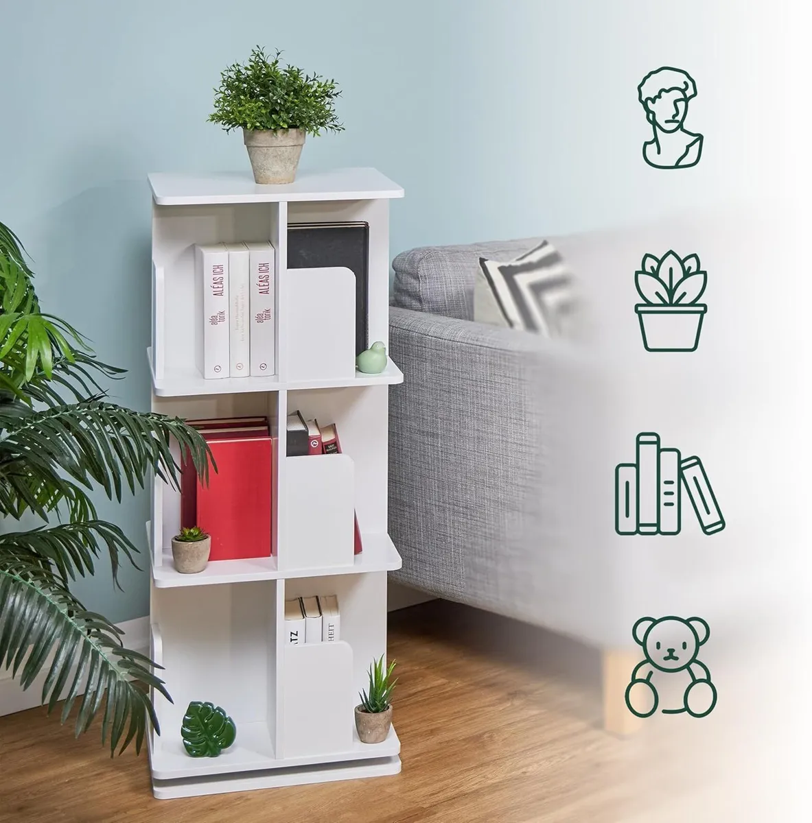 Rotating Bookcase 360-Degree Swivel 3-Tier - Image 4