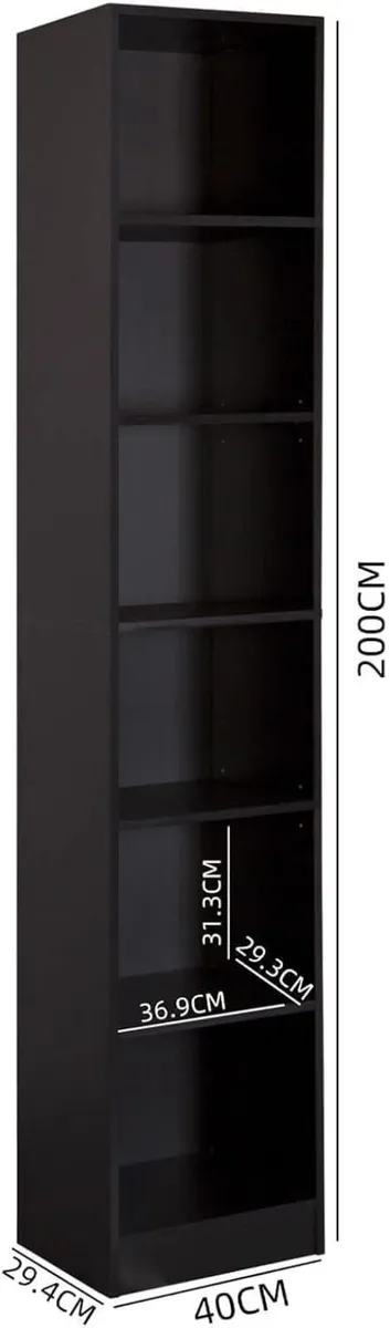 Slim Bookcase Tall and Narrow Shelf Black - Image 3