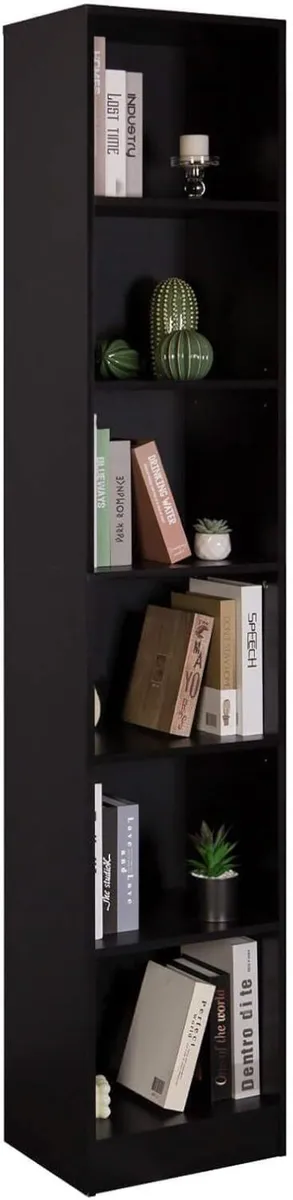 Slim Bookcase Tall and Narrow Shelf Black - Image 4