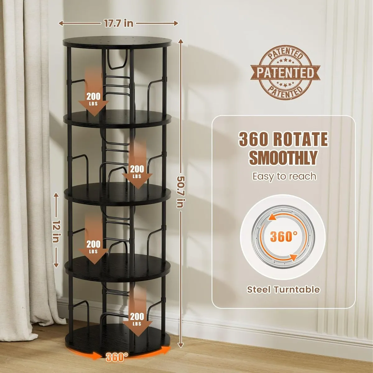 4 Tier Rotating Bookshelf 360degrees Corner Tower - Image 2