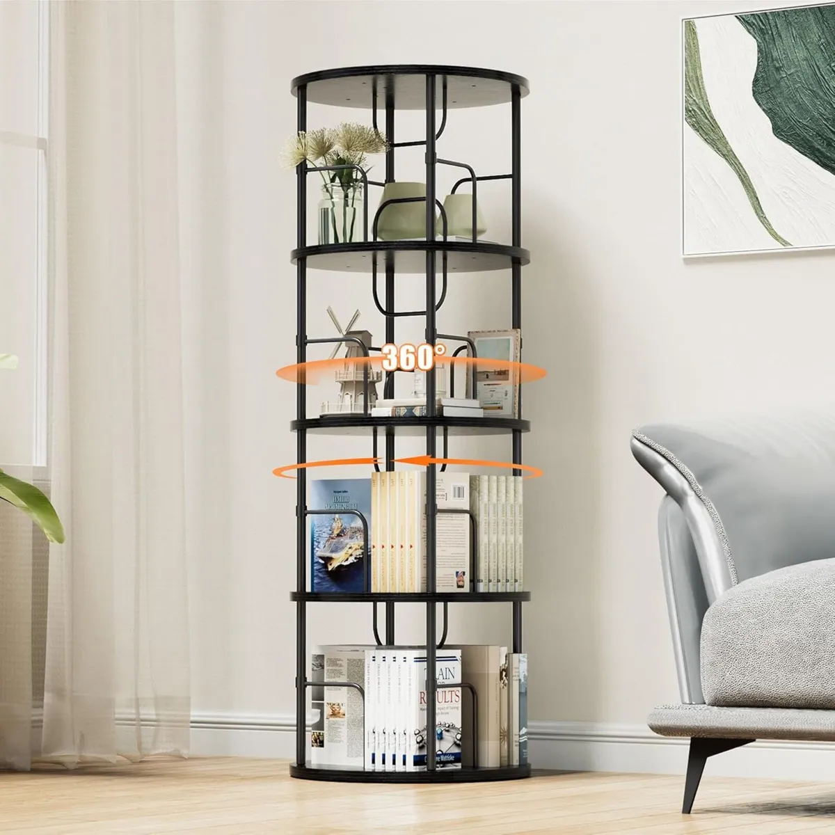 4 Tier Rotating Bookshelf 360degrees Corner Tower - Image 1