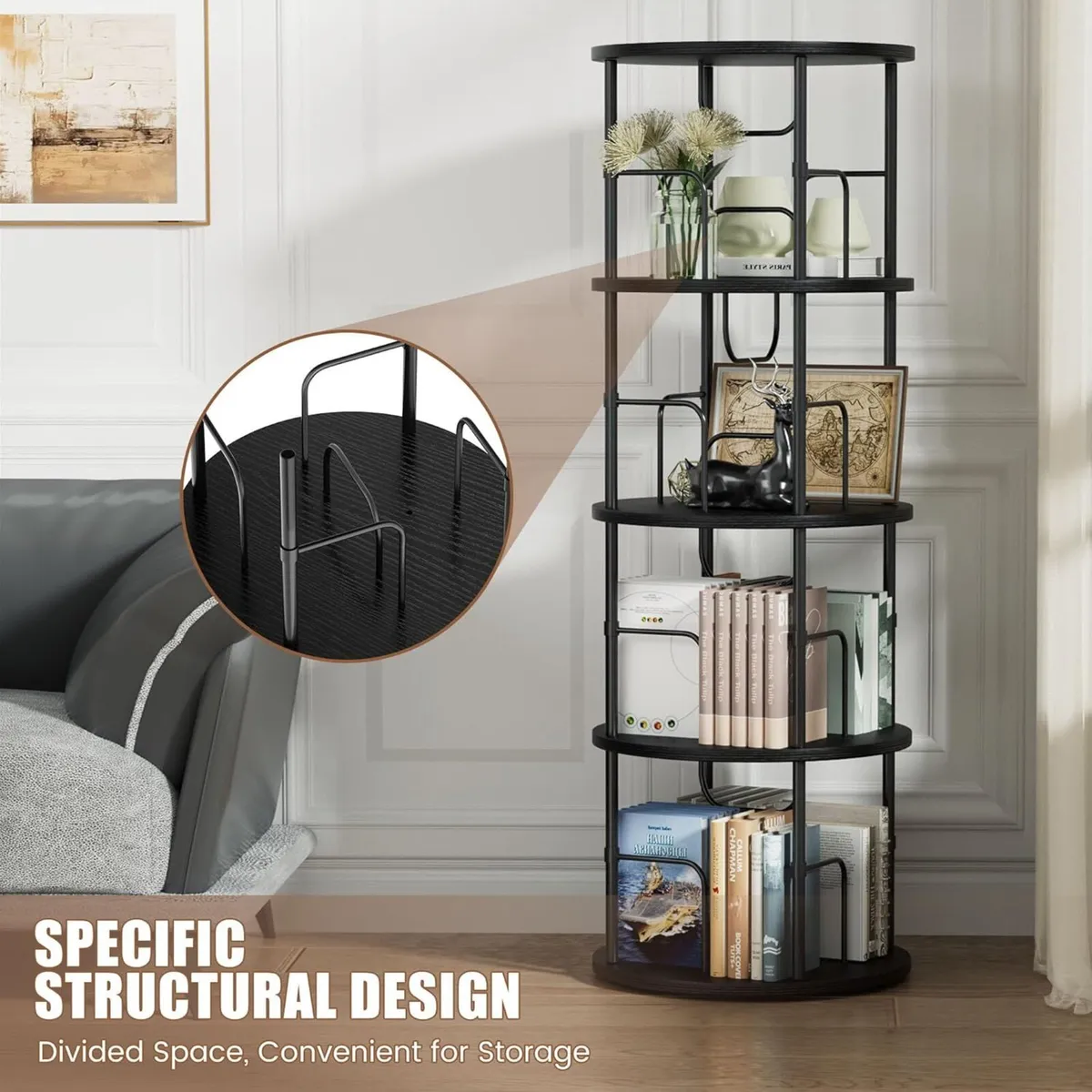 4 Tier Rotating Bookshelf 360degrees Corner Tower - Image 3