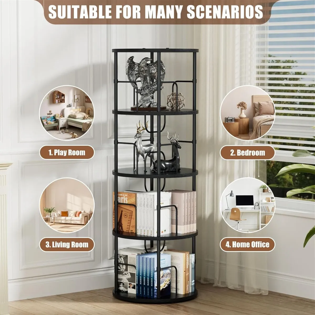 4 Tier Rotating Bookshelf 360degrees Corner Tower - Image 4