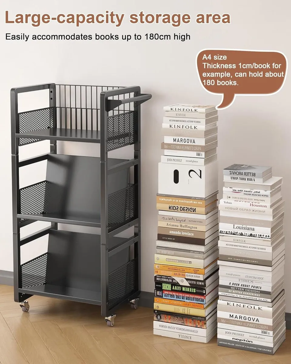 Book Cart with Wheels 150 lbs Library Handle - Image 3