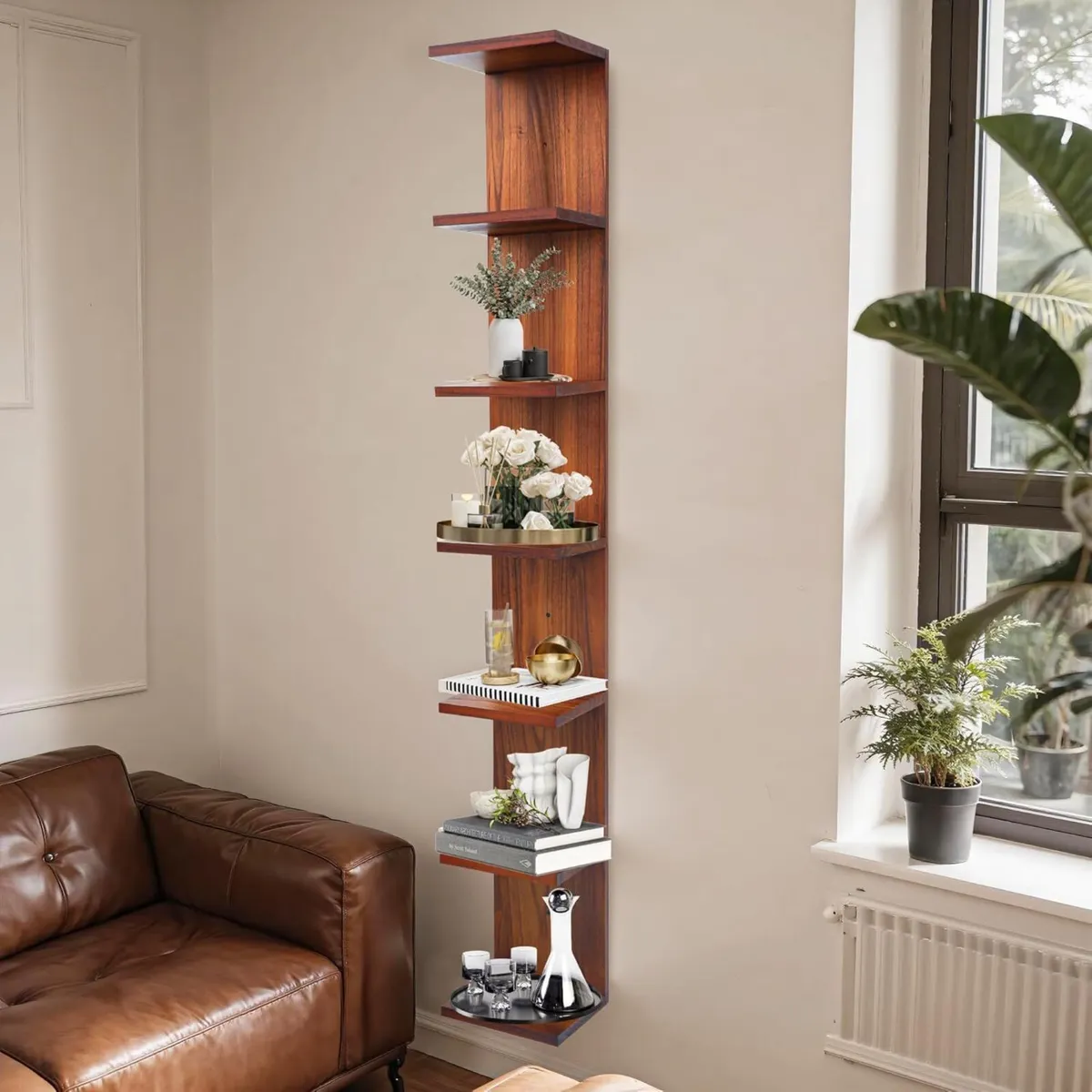 Solid Wood 7 Tier Wall Shelf Unit Vertical - Image 2