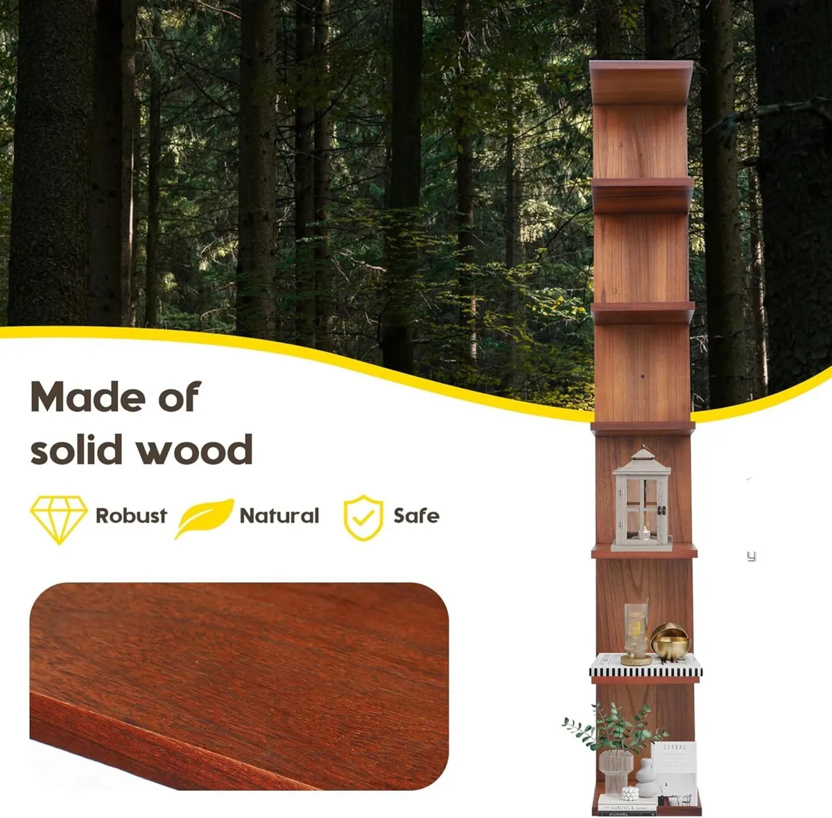 Solid Wood 7 Tier Wall Shelf Unit Vertical - Image 4