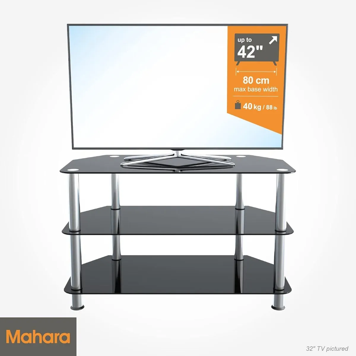 Glass Corner TV Stand – Black Unit 80cm Wide - Image 3