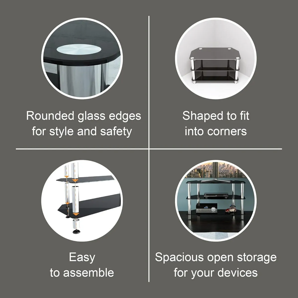 Glass Corner TV Stand – Black Unit 80cm Wide - Image 4