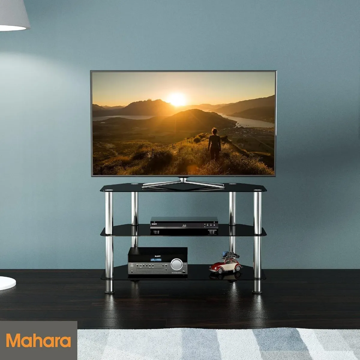 Glass Corner TV Stand – Black Unit 80cm Wide - Image 2