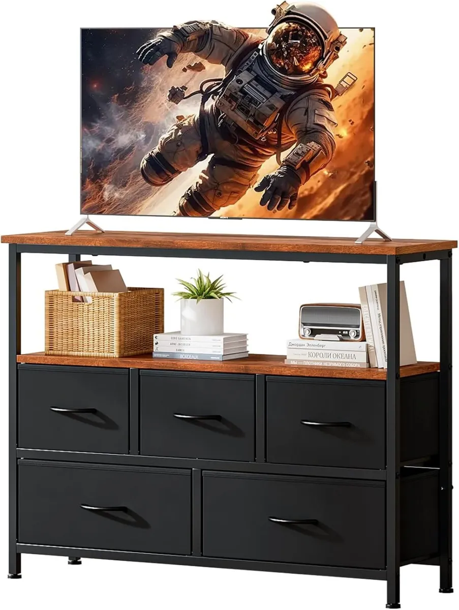 TV Stand with 5 Fabric Drawers and 2 Open Shelves - Image 1