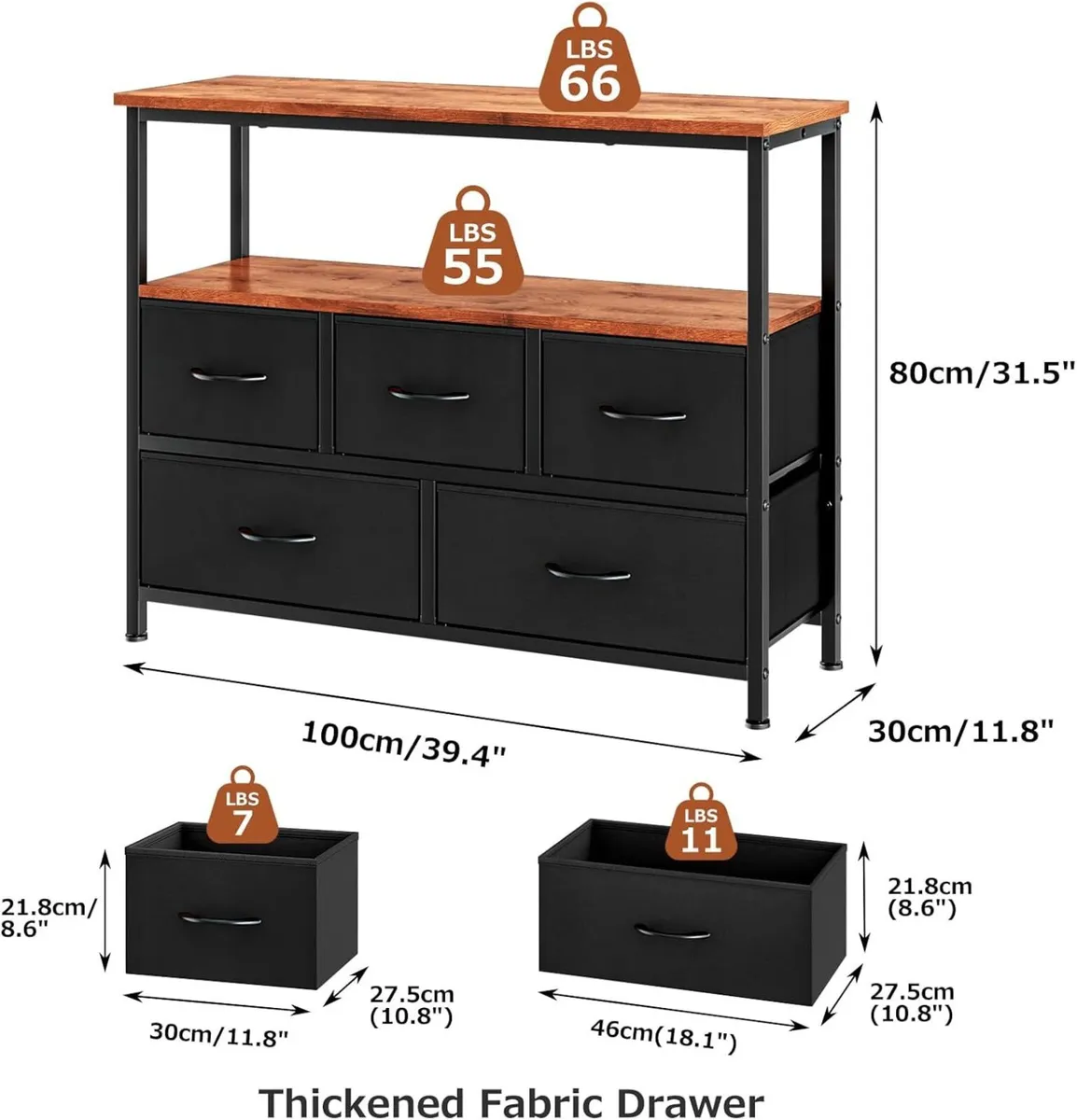 TV Stand with 5 Fabric Drawers and 2 Open Shelves - Image 3