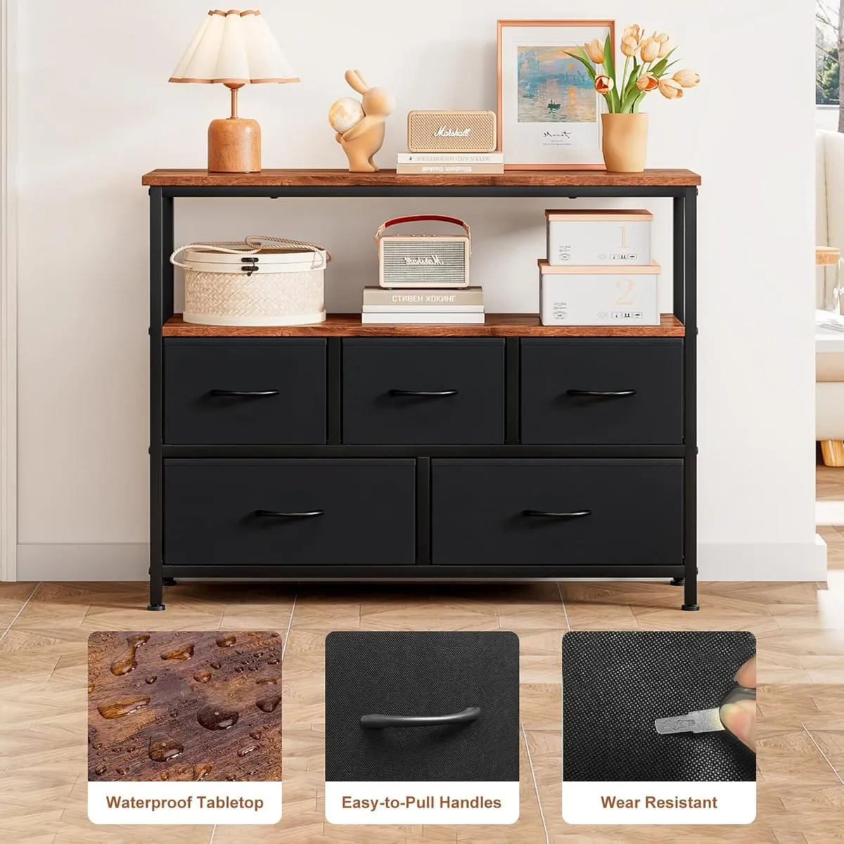 TV Stand with 5 Fabric Drawers and 2 Open Shelves - Image 4