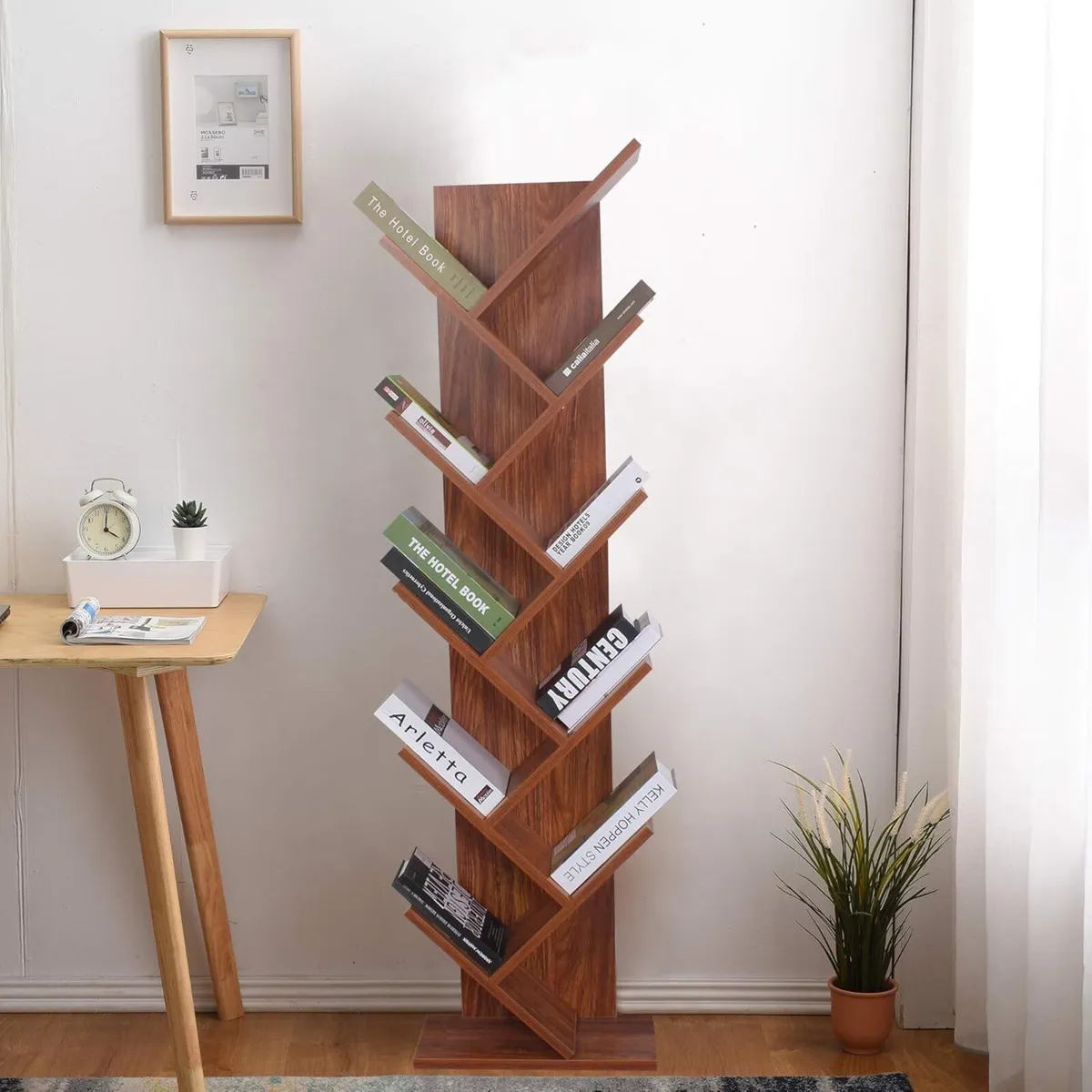 Space Saving Shelf Mdf Wood Bookcase Walnut Brown - Image 2