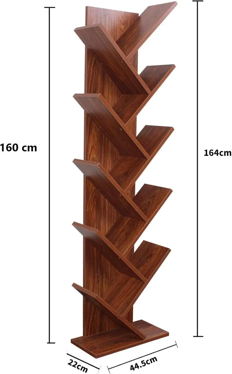 Space Saving Shelf Mdf Wood Bookcase Walnut Brown - Image 3