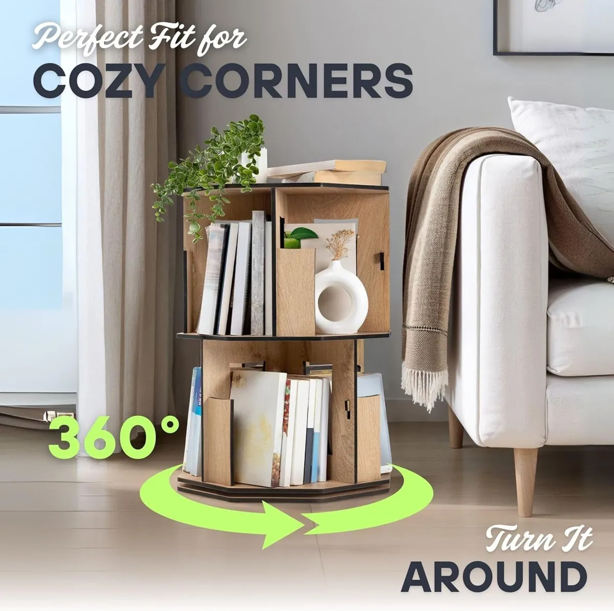 Corner Shelf Kids Bookshelf Rotating Book for - Image 3