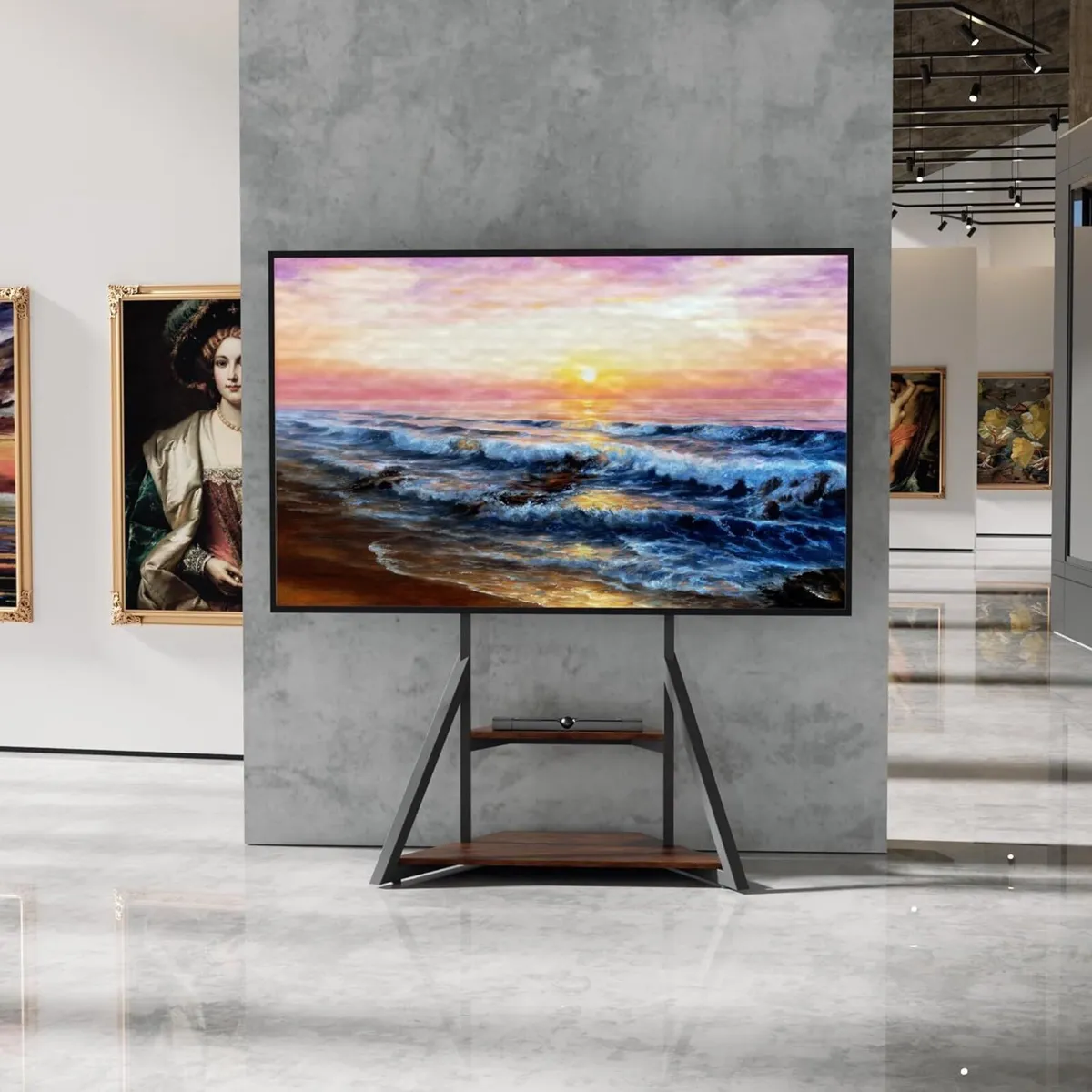 Mobile Floor TV Stand with Wheels and Wooden - Image 3