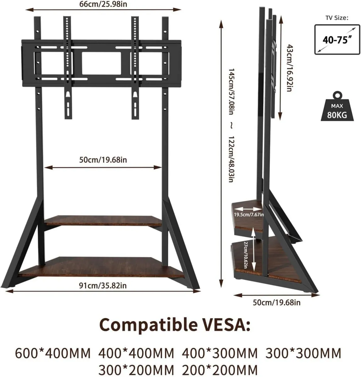 Mobile Floor TV Stand with Wheels and Wooden - Image 4