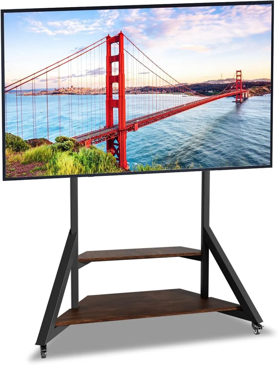 Mobile Floor TV Stand with Wheels and Wooden - Image 1