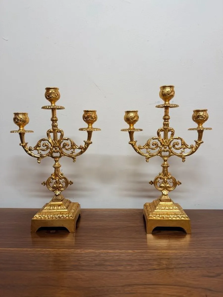Pair of Gilt Brass Candelabras in Louis XIV Style - Image 1