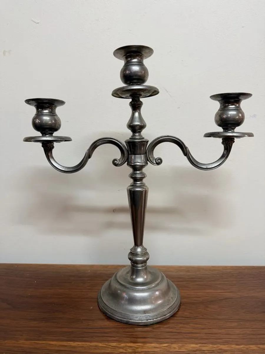 Beautiful Three Branch Pewter Candelabra - Image 1