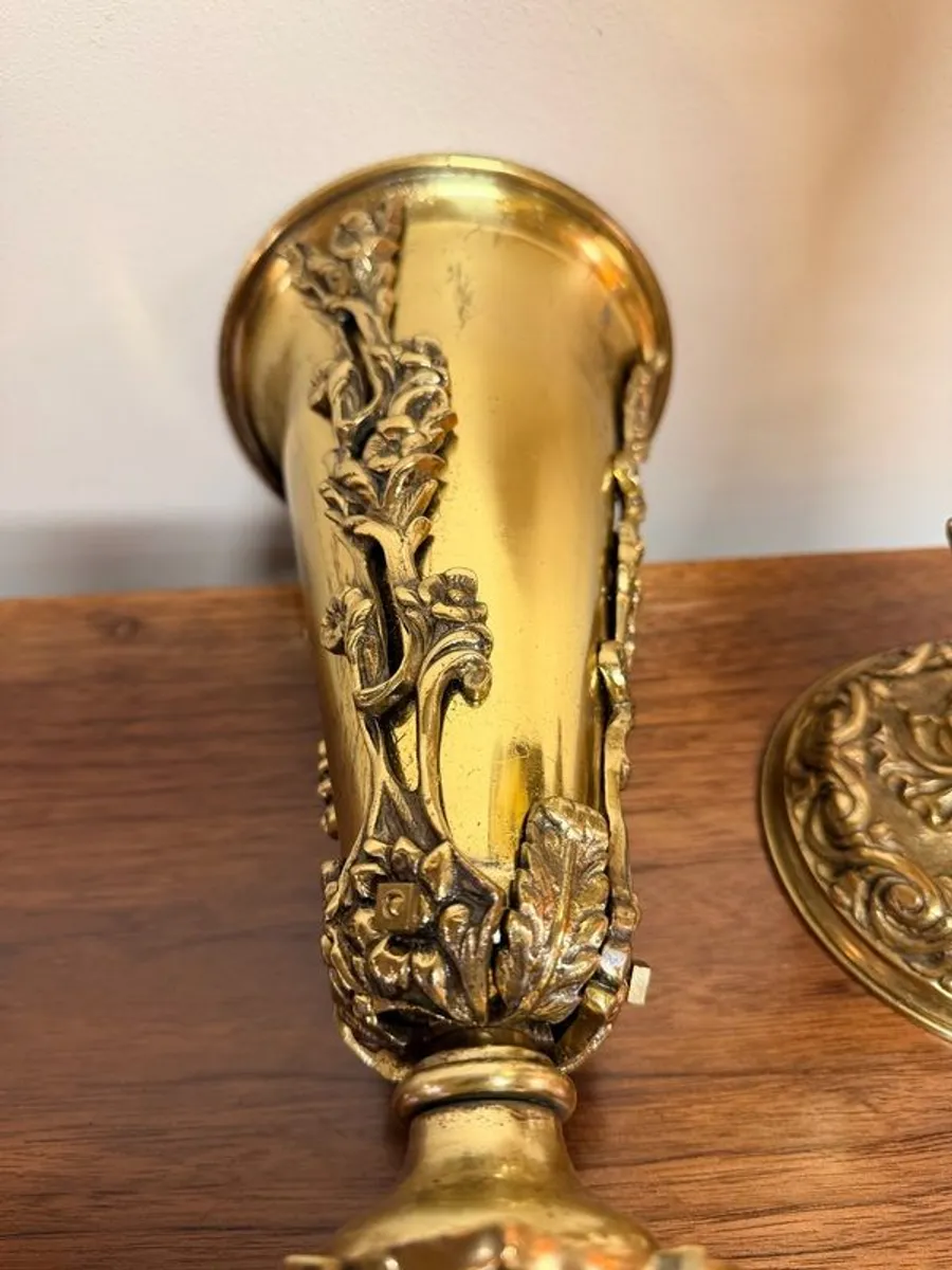 Pair of Late 19th Century Gilt Brass Plated Trumpet Vases - Image 4